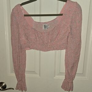 Princess Polly Pink Floral Long Sleeve Crop Top